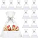 Colarr 12 Pcs Basket for Gift Empty DIY Bulk Kraft Gift Basket Kit with Handle 12 Wrapping Bag 12 Bow Market Tray for Wedding Mother's Day Bridal Shower Graduation Birthday Party Favor(White)