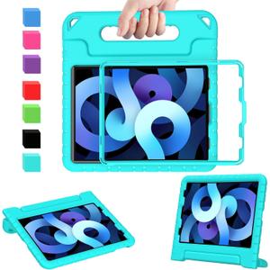 AVAWO Kids Case for iPad Air 11 inch M2 2024 Air 6th/5th/4th Generation (10.9 inch), Pro 2/3 11inch 2021/2020- Light Weight Shockproof Handle Stand Kids Cover for New iPad Air 6, Cyan