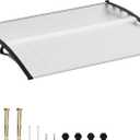 58.5x35 Inch Patio Window Awning Shade, Polycarbonate Door Entrance Canopy Cover Protection for Sunshine & Rain, Transparent with Black Edge