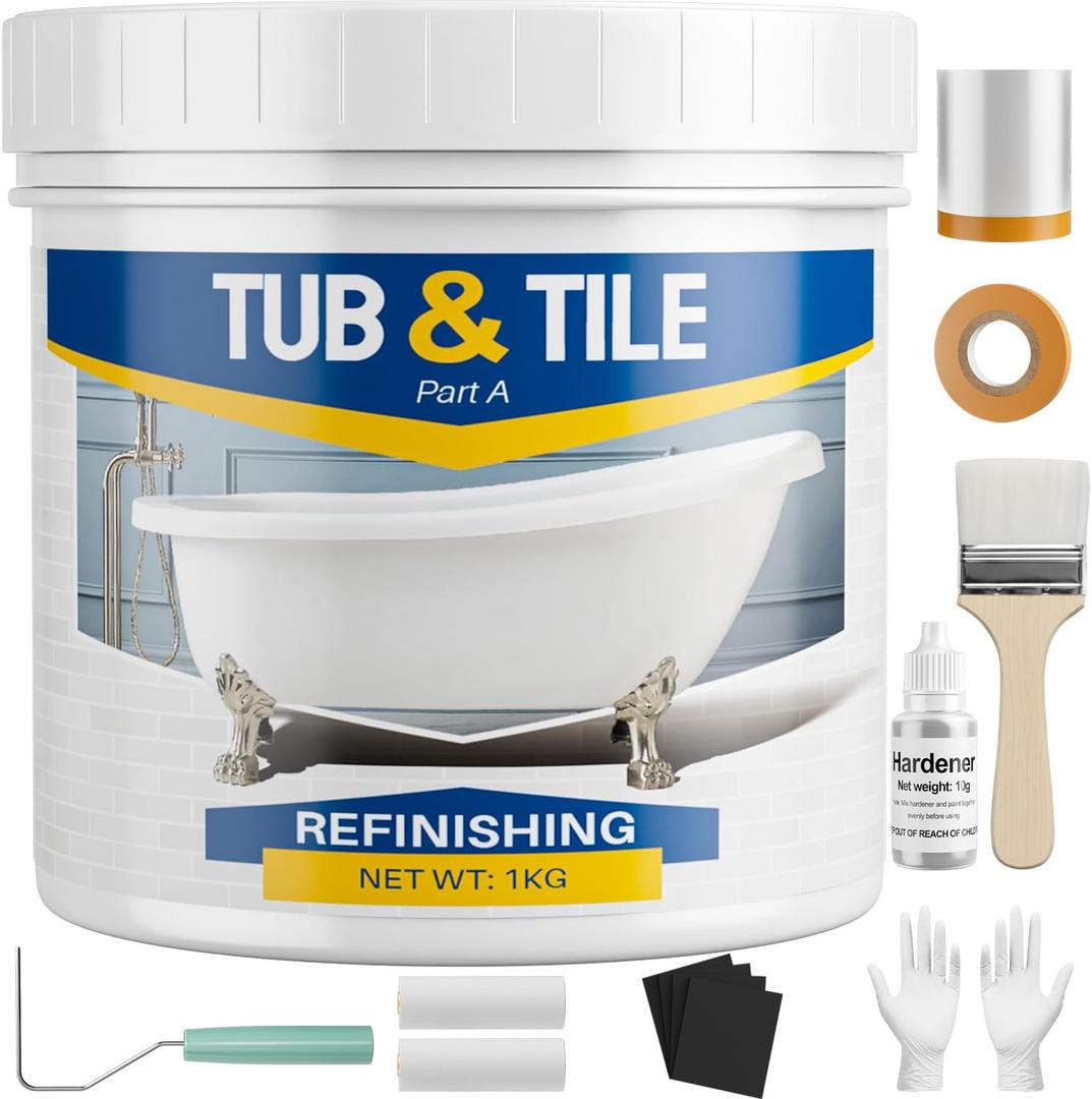 Tub and Tile Paint Refinishing Kit, 35oz Bathtub Paint Kit with Tools, White Tub Paint for Bathtub, Shower, Kitchen Countertop, Porcelain, Easy to Cover & Low Odor, 50-55sq.ft