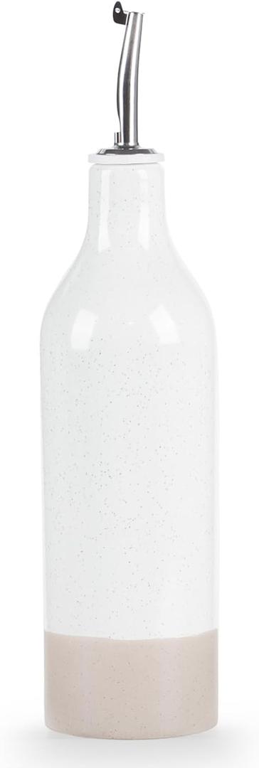 famiware Milkyway 16oz Ceramic Olive Oil Dispenser Bottle, 1 Piece Oil Dispenser for Kitchen with Stainless Steel Pourers, Suitable for Storage Vinegar, Soy Sauce, Coffee Syrup, Liquids, White