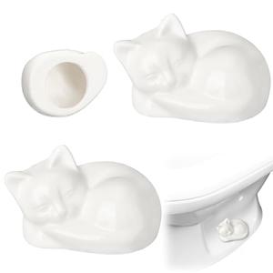 Wonderjune 2 Pack Toilet Bolt Caps Decorative Cat Toilet Bolt Screw Cover Caps Ceramic Cute Bathroom Decor Fun Themed Gadgets Replacement Parts(White)