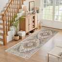 Madane Washable Runner Rug - 2x6 Rug Runners for Hallways 6 Feet Non Slip Vintage Kitchen Runner Rug Ultra-Thin Bathroom Runner Rugs Carpet Laundry Room Bedroom (2x6ft, Turmeric/Grey)