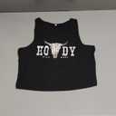 Floerns Women's Letter Print Sleeveless Rib Knit Round Neck Slim Fit Crop Tank Top (Black Ink, Large)