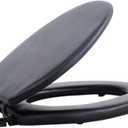 PowerSellerUSA Vinyl Soft Elongated Toilet Seat, Adjustable Hinges Toilet Seats with Non Slip Grip Tight Bumpers, Oval Shape Heavy Duty Plastic Bathroom Toilet Seat Close Lid Set, Black