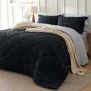 Bedsure Queen Comforter Set - 7 Pieces Reversible Black Bedding, Queen Size Bed Set for All Seasons, Bed in a Bag with Down Alternative Comforter, Sheets, Pillowcases & Shams