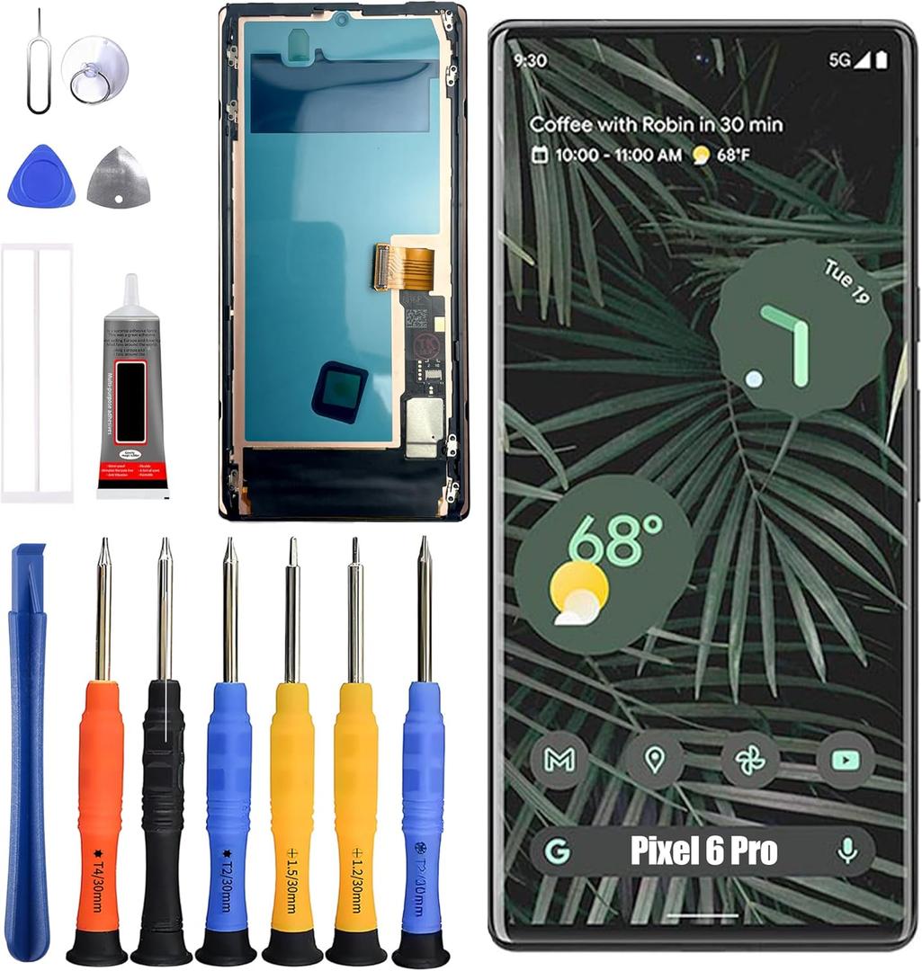 LCD Display [with Fingerprint Function] [with Bracket] Compatible with Google Pixel 6 Pro [6.7 inch] GLUOG, G8VOU, GF5KQ Screen Touch Digitizer Assembly LCD Display with Repair kit