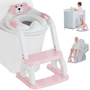 Potty Training Seat with Step Stool Ladder, Potty Training Toilet Seat with Soft Seat Splash Guard, Adjustable Height, 2 in 1 Potty Seats for Toddlers Kids Boys Girls