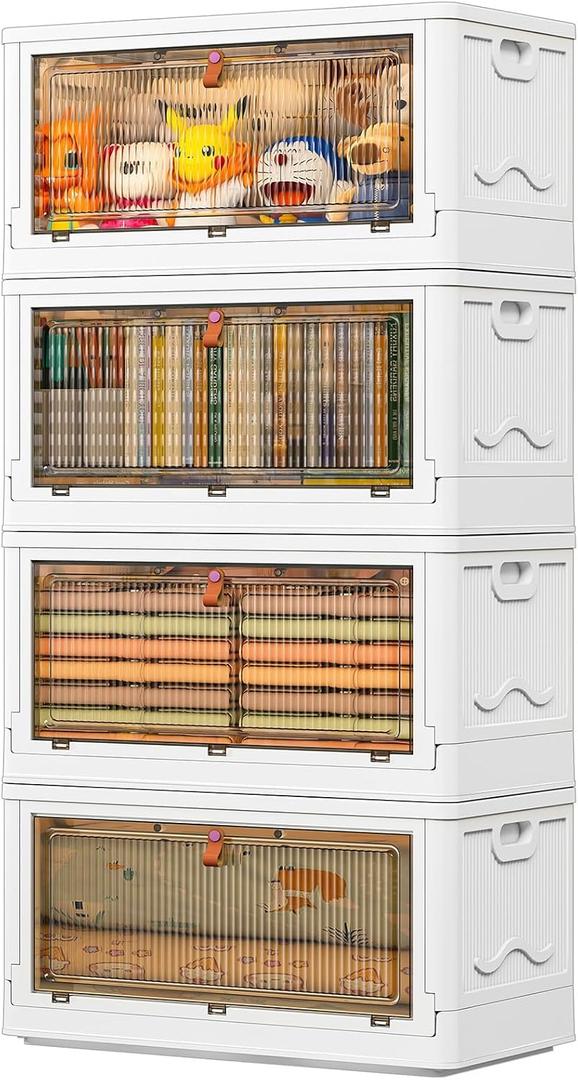 4 Tier Plastic Storage Bins with Lid 102QT, Stackable Storage Containers with Wheels, Folding Storage Boxes, Stackable Storage Bins, Organizers and Storage for Living Room