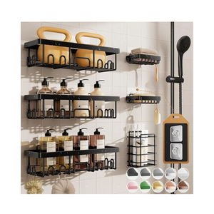Veken Shower Caddy 6-Pack, Advanced Rustproof Design, No Drilling Adhesive Shelves, Rack with Soap Holder, Large Capacity Bathroom Organizers and Storage, Wall-Mounted Kitchen & Home Decor