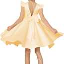 2024 Junior Girls Bridesmaids Mini Dress Silky Satin Cute Wedding Flower Girl Dresses O-Neck Summer Holiday Formal Evening Party Dresses for Toddler Girl with Bow-Knot Yellow Size 10