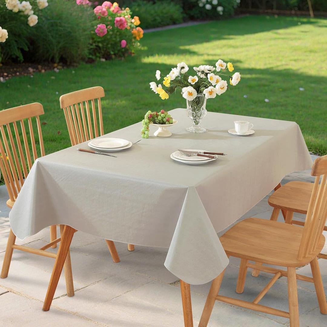 Rectangle Table Cloth, Waterproof Vinyl Tablecloth with Flannel Backing, Wipeable Reusable Rectangular Plastic Tablecloths for Dining, Camping, Indoor and Outdoor (Light Gray, 52" x 70")