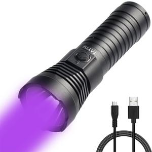 TATTU U3 UV Flashlight Rechargeable 395nm Black Light Torch Blacklight 10W Ultraviolet LED Lamp with Micro USB Charging Cable