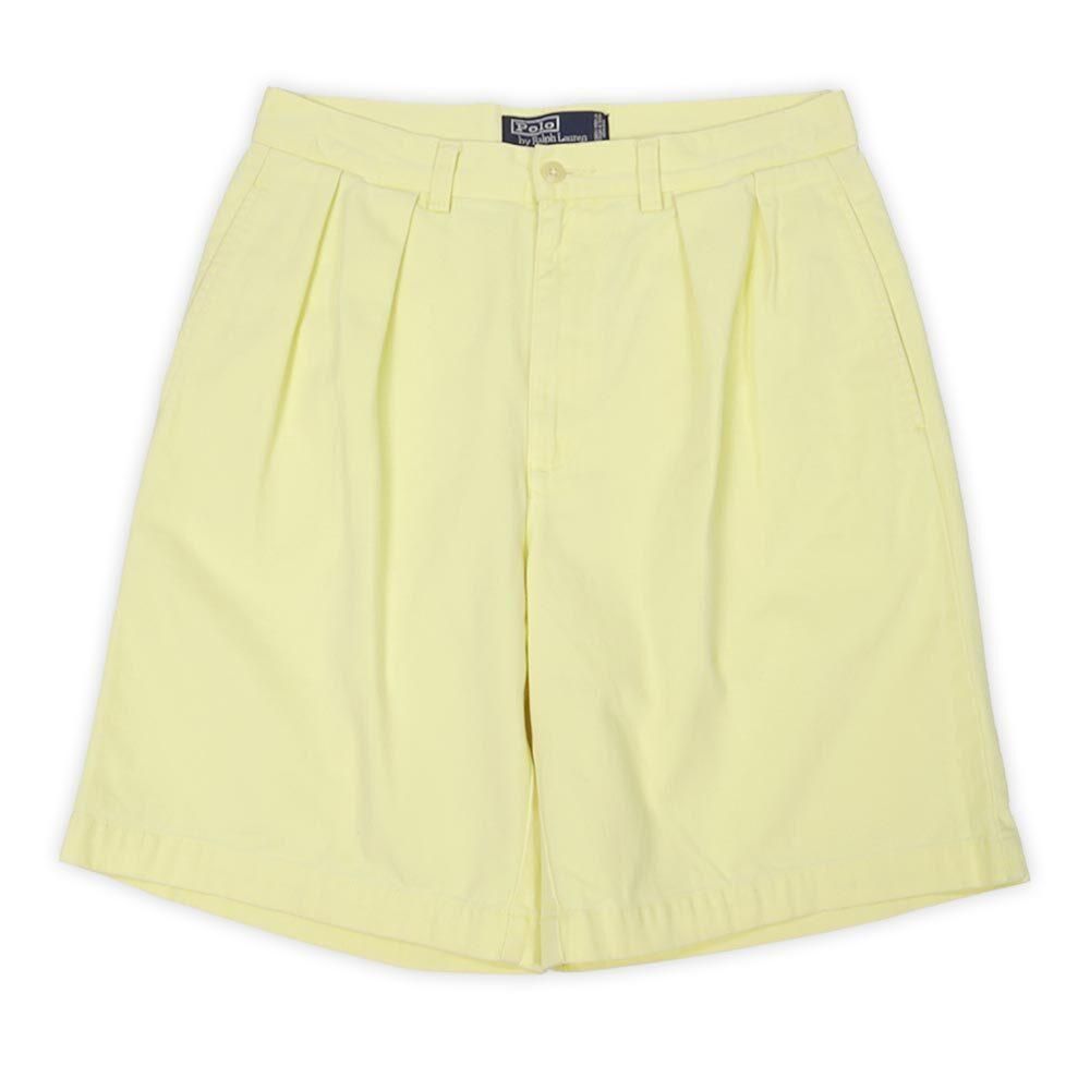 Vintage Polo Ralph Lauren Tyler Shorts Pleated Classic Fit Khaki Yellow, Size 34