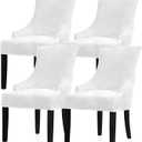 Lellen Velvet Stretch Wingback Chair Cover Slipcover - Reusable Protector Cover for Dining Room Banquet Home Decor etc Machine Washable Hand Washable (White, 4PC)