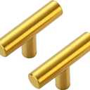 30 Pack Gold Cabinet Knobs 2 Inch  Brushed Brass Drawer Knobs Single Hole Gold T Bar Hardware Drawer Pulls for Kitchen Cabinets and Dressers