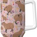 Capybara Gifts Capybara Tumbler Water Bottle Cups for Girls, Teens, Women, Men 40oz Stainless Steel Vacuum Insulated Tumbler with Lid and Straw for Water, Iced Tea or Coffee, Pink