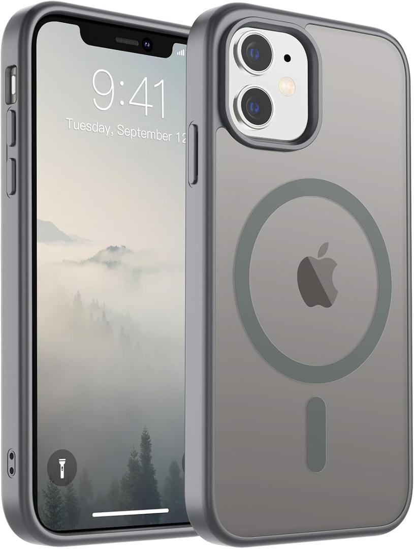 SUPFINE Magnetic for iPhone 11 Phone Case (Compatible with MagSafe) (Military Grade Drop Protection) Slim Translucent Matte Shockproof with Anti-Fingerprint Phone Case,Gray