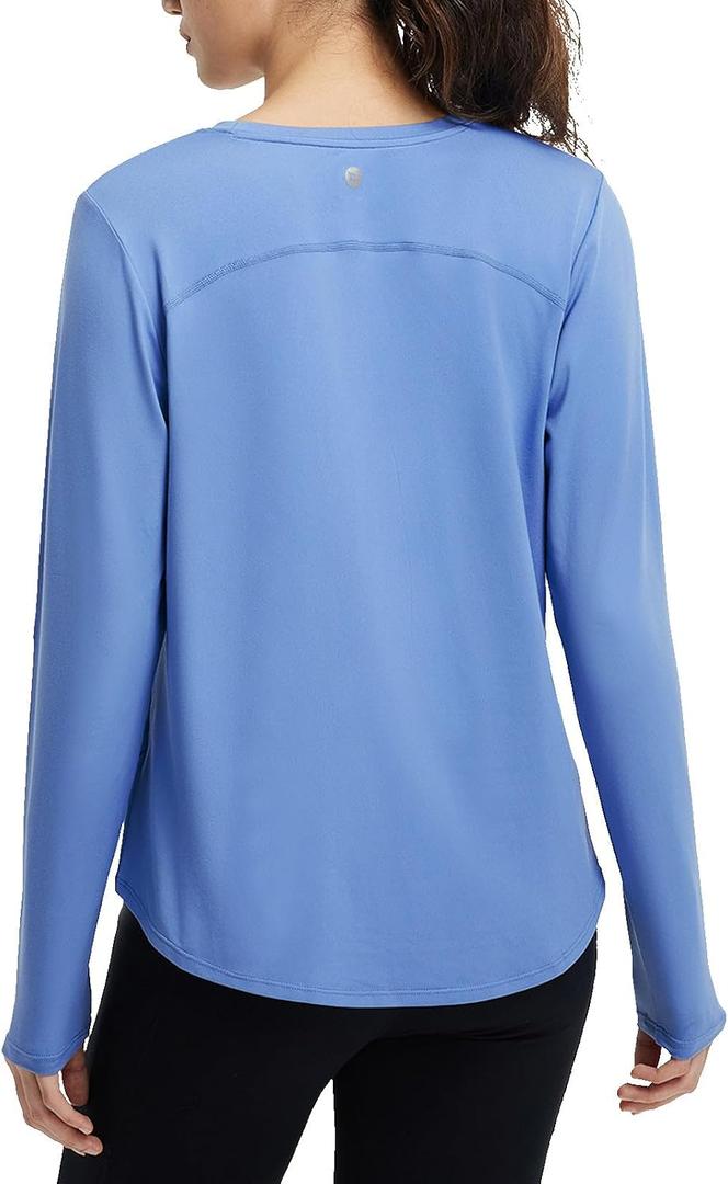 baleaf Women's Long Sleeve Workout Shirts with Elastic Thumb Loop (Blue)