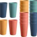 HEYCOME Set of 16 Wheat Straw Cups, 16 Pcs 20 oz Unbreakable Drinking Cups, Reusable Plastic Cups Sets, Water Glasses Tumblers, Microwave & Dishwasher Safe, Bpa Free, 4 Colors