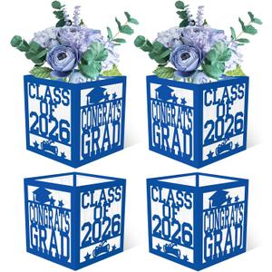 Sinasasspel 4 PCS Graduation Table Centerpieces Boxes 2026 Congrats Grad | School College Graduation Decorations Class of 2026 Table Centerpieces for Grad Theme Party Decorations Supplies Blue