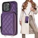 Bocasal Crossbody Wallet Case for iPhone 16 Pro Max, RFID Blocking PU Leather Zipper Handbag Purse Flip Cover, Kickstand Folio Case with Card Slots Holder Wrist Strap Lanyard 5G 6.9 Inch (Dark Purple)