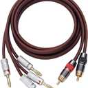 Audiophile Hi-Fi 14 Gauge OFC Speaker Cable with RCA Male (Black & Red) to 2 Bananas Plugs, 2 pack/1pair, (2M(6.6FT), 1 Pair(RCA to 2 Banana))