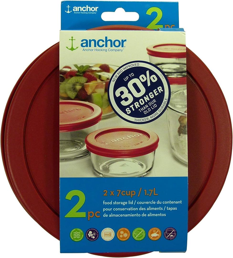 Anchor Hocking 30% Stronger Replacement Lid 2 x 7 Cup / 1.7 L / 1.75 qt, Red, Round, Improved