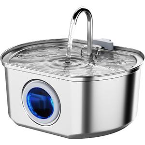 Neareal Cat Water Fountain Stainless Steel: 108oz/3.2L Cat Fountain for Drinking- Pet Water Fountain for Cats Inside - Automatic Cat Water Dispenser Bowl - Cat Feeding & Watering Supplies - Water Level Window