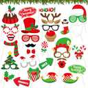 32 Pcs Christmas Photo Booth Props Kit - Merry Christmas Photo Props for Photography, DIY Fun Xmas Photobooth Photoshoot Prop Selfie Pose Sign Set for Adults Kids Christma Party Favors Supplies