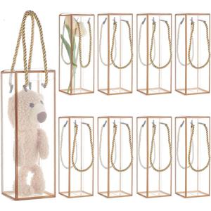 BENECREAT 10 Sets Transparent Plastic Gift Box, 2.8x2.8x8.3 Inch Clear PET Plastic Favor Box, Rectangle Candy Box with Golden Borders and Cord for Bridal Gift Wrapping Packaging