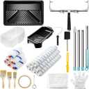 WILLBOND 35 Pcs Large Paint Roller Kit 1-5 ft Steel Extension Pole 6 Pcs 18"Paint Roller Sleeves and Roller Frame Paint Tray with Liners Foam Brush Paint Brushes Paint Kit (4 Inch)