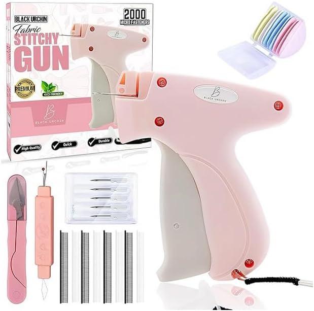 2 x Stitch for Clothes Mini Sewing & Tagging Kit with 5 Ultra-Fine Needles, 1,000 Black & 1,000 White 4.4mm Fasteners, Scissors, Double-Head Threader & Chalk for Clothing Repairs