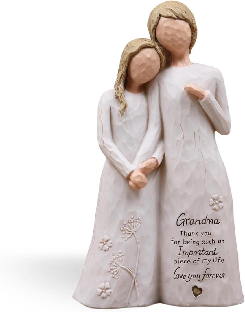 Grandma Birthday Gifts from Granddaughter, Great Grandma Gifts for Birthday Christmas Mothers Day, Grandmother Granddaughter Embrace Hand-Painted Resin Figurine (White)