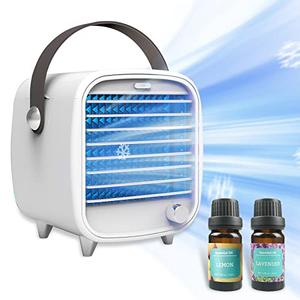 Mini Portable Air Conditioner, Personal Desk Air Conditioner Pure Chill Evaporative, Stepless Speed Control and Night Light, Small Air Conditioner for Bedroom Office Desktop - White