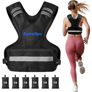 Adjustable Weighted Vest for Women and Men, 4-10lb/11-20lb/20-32lb Weight Vest with 6 Ironsand Weights, Body Weight Vest Exercise Set with Reflective Strip for Strength Training and Workout