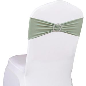 Pack of 50 Spandex Sage Green Chair Sashes Bows Elastic Chair Cover Bands Slider Buckles for Wedding Reception Banquet Bridal Decorations - Sage Green