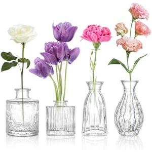 ODDMUCK Glass Bud Vase Clear Bud Vases Set of 4 for Centerpieces, Vintage Glass Flower Vases in Bulk Suitable for Weddings, Parties or Home Decoration