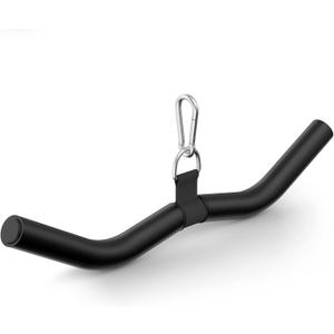 LAT Pulldown Attachments, Black Steel LAT Bar Cable Attachments Handles, Home Gym Cable Machine Accessories, Tricep Rope, Rowing LAT Pull Down Bar, Straight Bar, Double D Handles, Exercise Handles (19in W Bar+Snap Hooks)