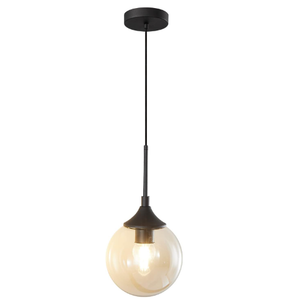 KCO Lighting Mid Century Modern Pendant Ceiling Lighting Black Glass Globe Pendant Light Fixture Kitchen Island Light with Adjustable Cord (Amber)