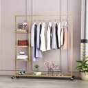 Gold Clothing Racks with Shelf, Boutiques Retail Display Gold Clothes Rack, Multiple Uses Heavy Duty Garment Rack for Hanging Rods for Home and Retail, 59"D x 14.1"W x 61"H