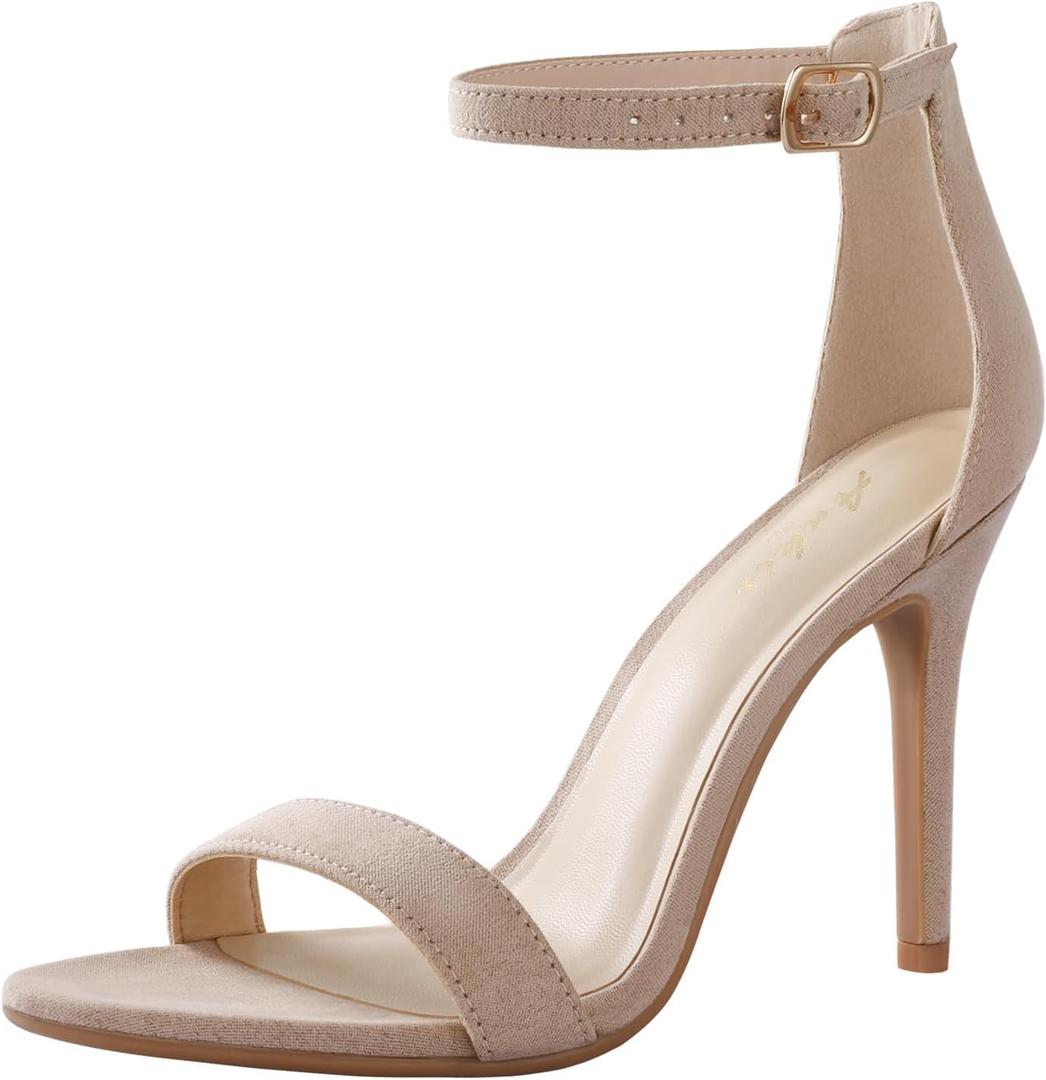 Ankis High Heels for Women 4 Inches, Black Nude Gold Stiletto Heels Open Toe Ankle Strap Heeled Sandals for Dressy Wedding Party (9)
