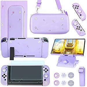 GUTIAL Accessories Bundle for Nintendo Switch - Cute Kawaii NS Accessories kit for Grils Boys Kids with Travel Carrying Case and Cartoon Dockable Cover Case, Screen Protector, Stand - Black