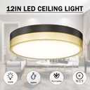12'' LED Ceiling Light Fixture Flush Mount 2 Pack 18W Bedroom Ceiling Light Dimmable 3000K/3500K/4000K/5000K/6500K Black Gold Ceiling Lamp for Kitchen Bedroom Bathroom Hallway