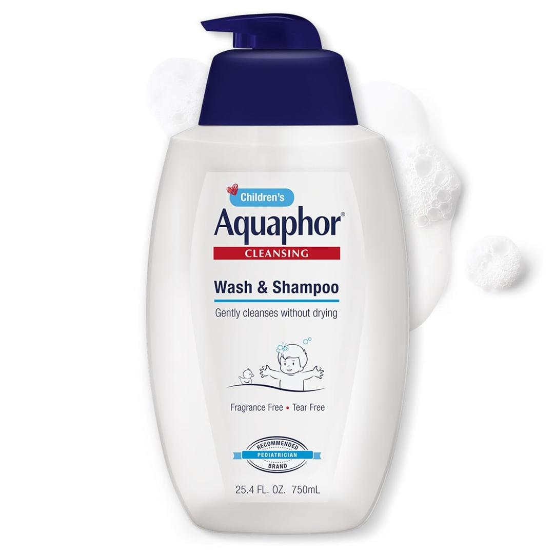 Aquaphor Children's Body Wash and Shampoo, Fragrance Free, Tear Free Shampoo and Body Wash for Kids, From Pediatrician-Recommended Brand, 25.4 Fl Oz Pump Bottle