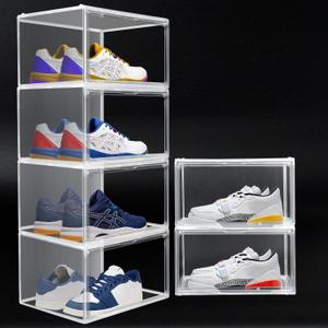 2 Pack Plastic Shoe Storage Boxes Fit US Size 13, Clear Stackable Shoe Display Case with Magnetic Acrylic Door, Shoe Containers for Sneaker Storage, Hats, Figure, Collectible