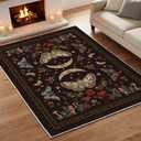 Artoid Mode Black Poppy Moth Mushroom Moon Area Rug, Fall Home Decor Low-Profile Washable Large Rug for Living Room Bedroom Farmhouse Dining Room Kids Playroom 5x7 Feet