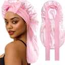 AWAYTR Long Hair Bonnet for Women - Reversible Double Layer Satin Silk Bonnet for Sleeping with Tie Band