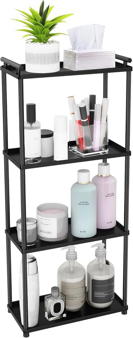 Matte Black 4 Tier Bathroom Organizer Countertop, Stainless Steel Perfume Tray and Vanity Countertop Shelf, Makeup Skin Care Bathroom Organizers and Storage for Dresser, Kitchen