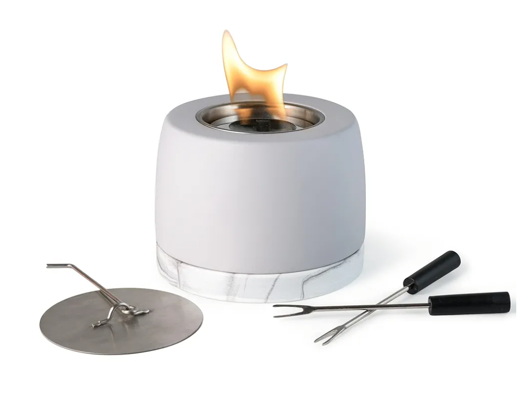The Fisherman's Daughter Concrete Tabletop Fire Pit Set with 2 Smores Sticks - Balcony Decor Table Top Portable Rubbing Alcohol Fireplace Indoor Decor Outdoor Patio Decor Smokeless